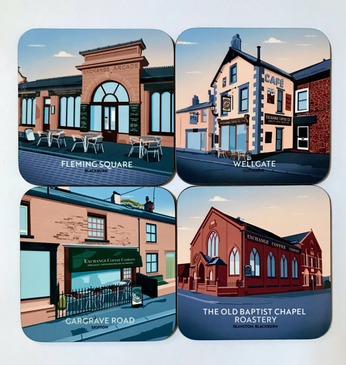 Exchange Coffee Co. (@exchange_coffee) on Twitter photo What better place for your cup of freshly roasted coffee than one of these coasters! We have collaborated with <a href="/DaveRobDesign/">david robinson</a> & are chuffed with the illustrations of our Blackburn, Clitheroe & Skipton roasting shop & our Old Chapel Wholesale Roastery. £5 each or set of 4 for £18 What better place for your cup of freshly roasted coffee than one of these coasters! We have collaborated with <a href="/DaveRobDesign/">david robinson</a> & are chuffed with the illustrations of our Blackburn, Clitheroe & Skipton roasting shop & our Old Chapel Wholesale Roastery. £5 each or set of 4 for £18