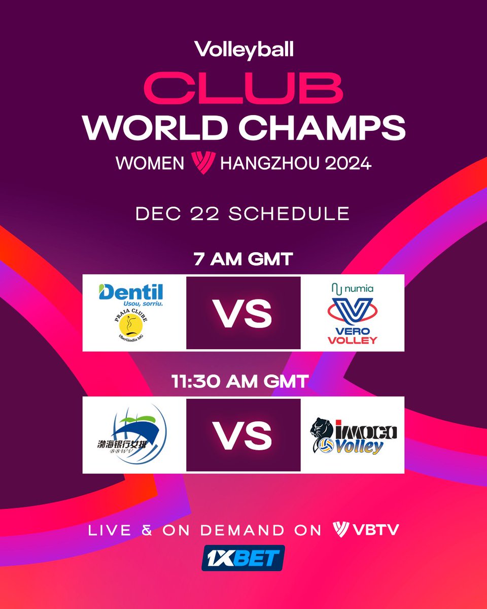 volleyballworld's tweet photo. #CWCH: TODAY WE WILL MEET THE CHAMPIONS! ๐
The Medal Matches are here! ๐ฅ Watch the thrilling conclusion of 2024's biggest club showdown!
๐บ Stream it LIVE on VBTV!
๐ @1xBet_Eng - https://t.co/gUsP65Oc2q
๐ #Volleyball #ClubWorldChamps https://t.co/cSuP0bCbOt