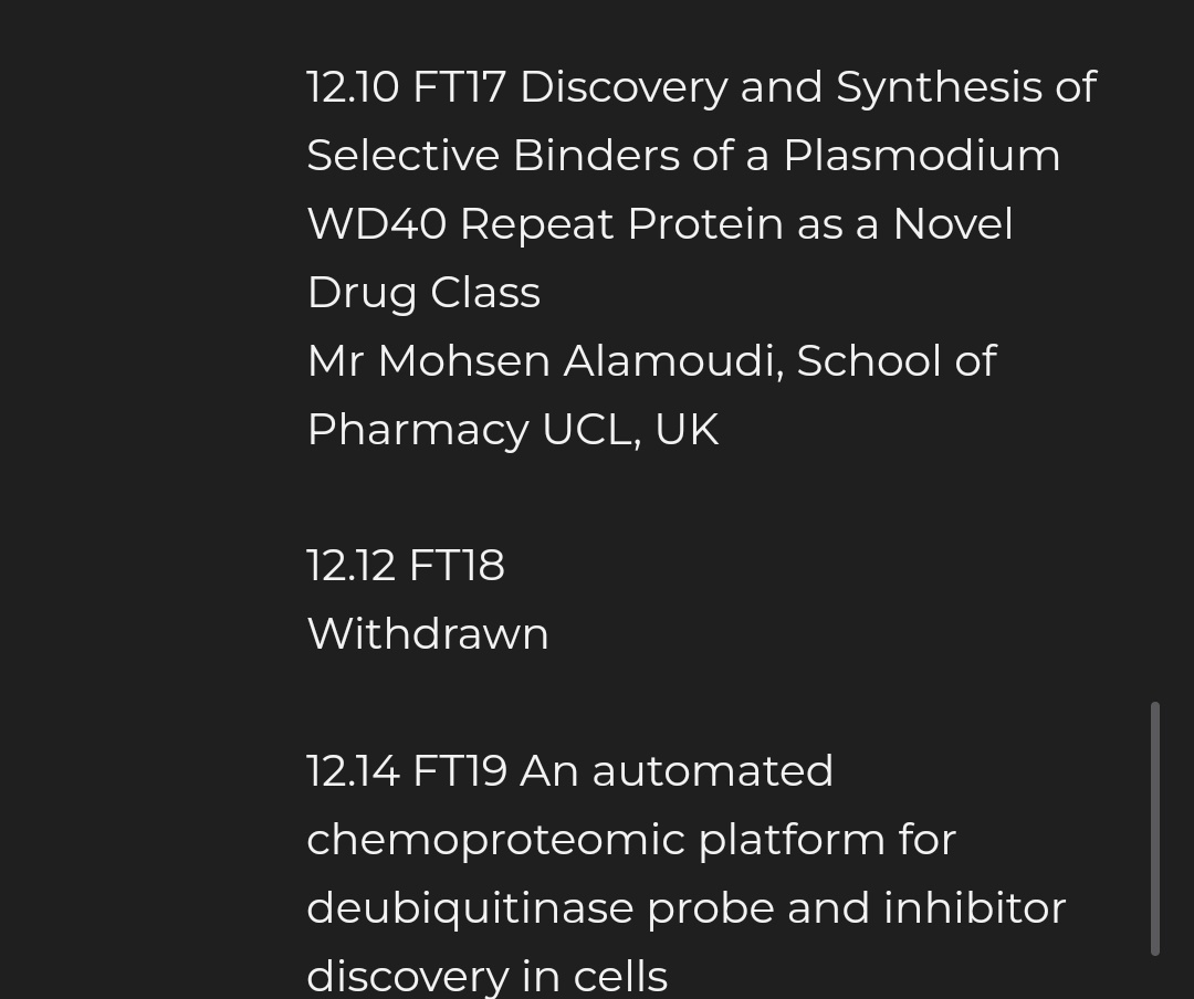 من مشاركتي في قسم تقديم الملصقات العلمية ، وقسم الإلقاء السريع التقديمي للأبحاث في مؤتمر  RSC Postgraduate Symposium XVIII - Biological and Medicinal Chemistry المقام في أكسفورد

التعارف البيني بين التخصصات والعلاقات كان اساس هذه المشاركة ما بين القطاع الاكاديمي والشركات