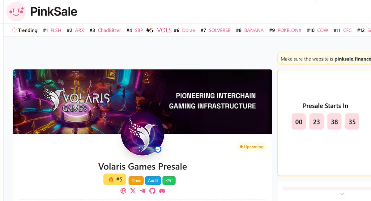 👀 

🔥#5  VOLS <a href="/VolarisGames/">Volaris Games</a> 

pinksale.finance/launchpad/base…