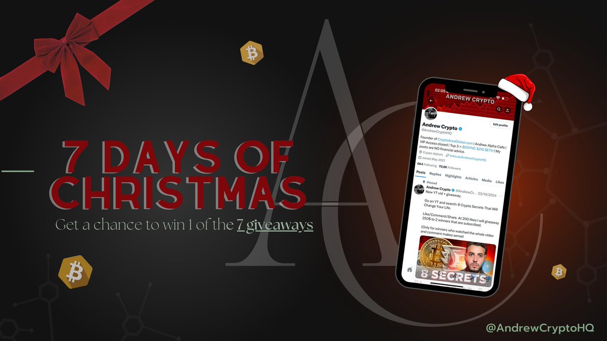 AndrewCryptoHQ's tweet photo. 7 Days of Christmas Giveaway!

Day 4 of doing a giveaway EVERY DAY until Christmas.

𝐃𝐚𝐲 𝟒 𝐆𝐢𝐯𝐞𝐚𝐰𝐚𝐲 (𝟐𝟒𝐡𝐫𝐬):
1000$ in $AUTOS split among 5 winners.

- Follow @AndrewCryptoHQ and @cryptoautos 
- RT + Like
- Comment your $AUTOS (ETH) address below 👇 https://t.co/OLx4e7pNDI
