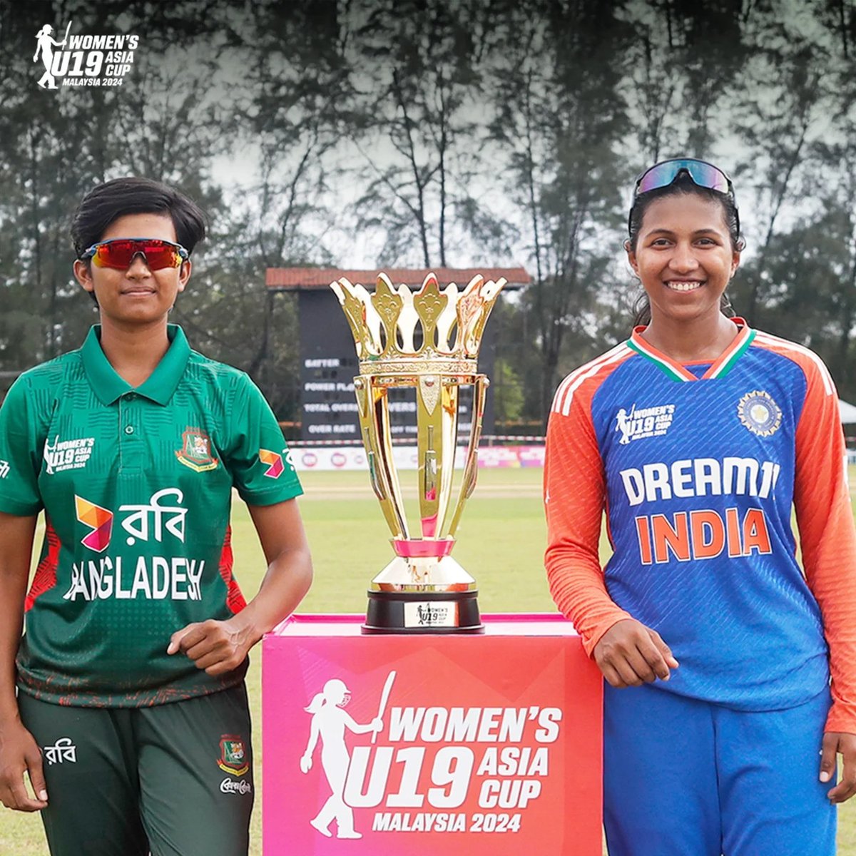 BCBtigers's tweet photo. Final Fever! 🏆 Sumaiya Akter 🇧🇩 and Niki Prasad 🇮🇳 share a moment with the trophy ahead of the ACC Women's U19 Asia Cup 2024 Final. History awaits! 🔥🏏

PC: CREIMAS Photography
#BCB #Cricket #ACC #ACCWomensU19AsiaCup https://t.co/36yYj85rsb