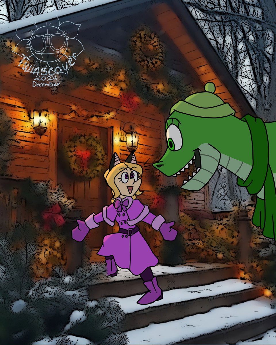 twinscover12's tweet photo. Day 21 is Cabin in Winter. I used photo and give filter as background bc I'm busy today and only able draw today. So here's Flynna and Rex in from of Cabin.

#originalcharacter #ocxcanon  #rex #ToyStory #fluffcember https://t.co/AlrU3KYe36