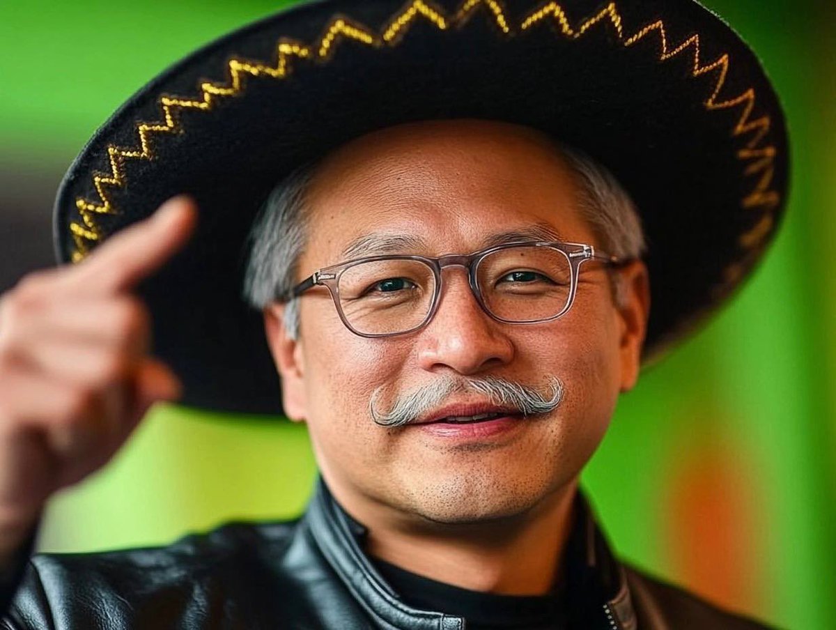 project_fdn's tweet photo. What if the almighty @jensenhuang from @nvidia swapped GPUs for guacamole? 🥑💻 
At FDN, we used our revolutionary facial AI tech featuring GANs (Generative Adversarial Networks) and hyper-realistic face synthesis to create the ultimate crossover: Mexican Jensen Huang, aka El Jefe de los Chips! Picture a leather jacket, mariachi swagger, and the same tech genius—just with a side of tacos. Who said AI can’t have fun? 🌮😂 Whose crossover would you like to see next?👀 Comment below👇#FDN #AIInnovation #CulturalTech #JensenHuang #Nvidia #FacialAI