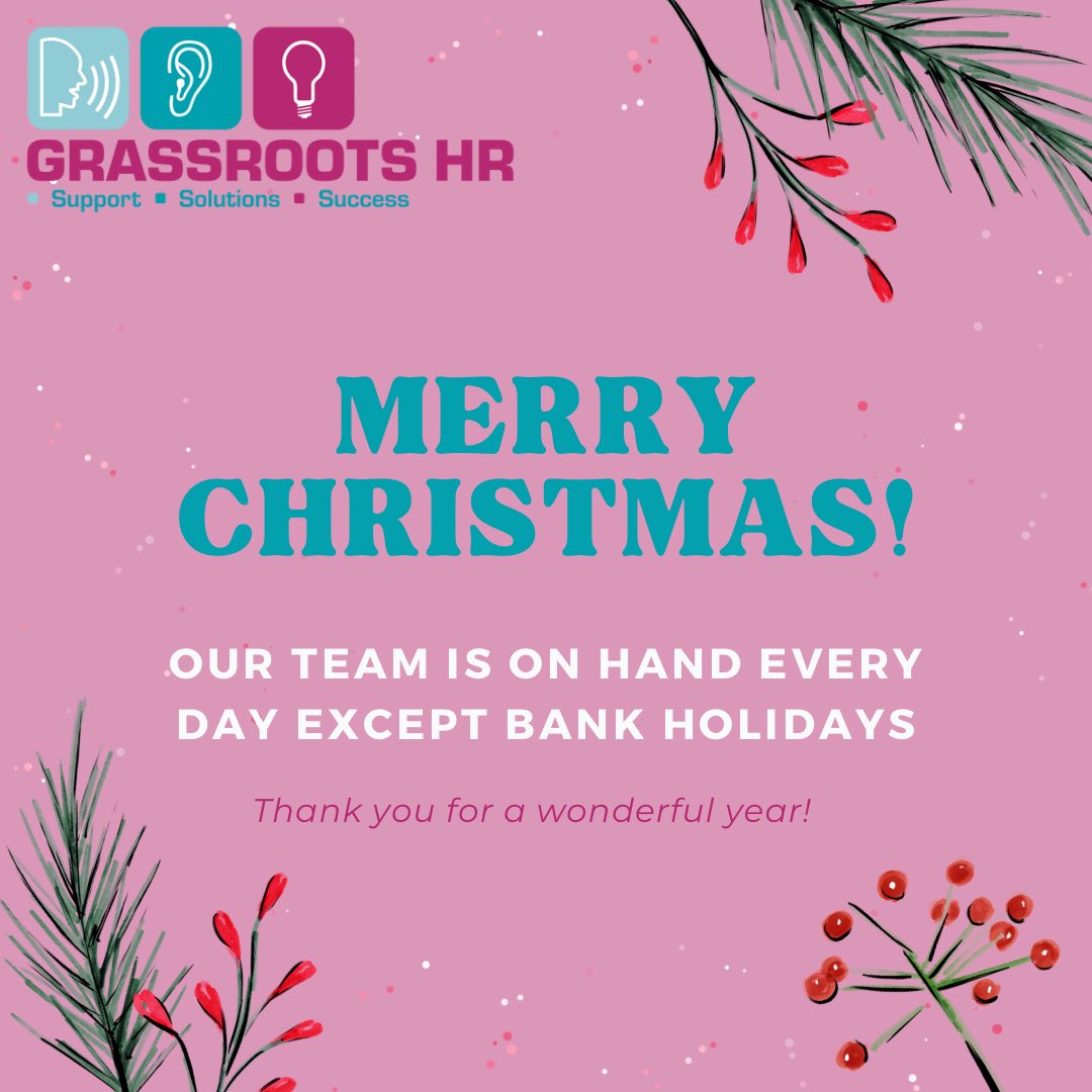GrassrootsHR's tweet photo. We won’t be closing for Christmas, other than on bank holidays. Our team are here for you, whenever you need them.
#GrassrootsHR #HR #ChristmasClosure #Christmas #HumanResources #OpenForChristmas https://t.co/5GmvpHzNVH