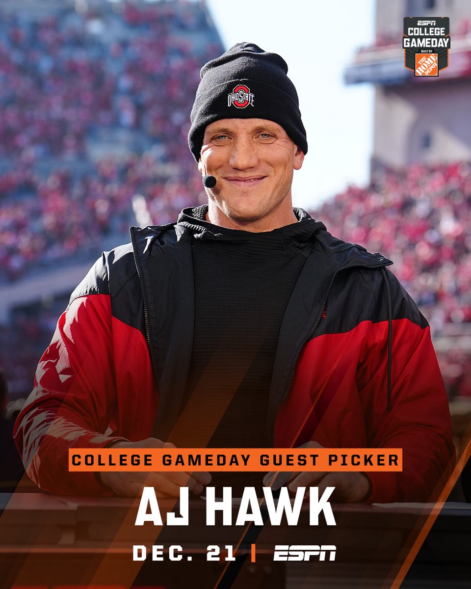 CollegeGameDay's tweet photo. AJ Hawk is returning to Ohio State to be today's guest picker 🤩 @OfficialAJHawk https://t.co/PA50CbZKXa