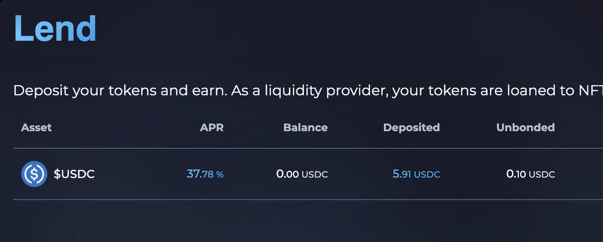 APR on $USDC .nbl is almost 38% 👀 

Right now you can put your USDC at such a great %%% on our NFT lending platform! 

👉 goplend.org/lend 

#NFTfi #CosmosNFTs #InterChainNFTs #IBCNFT