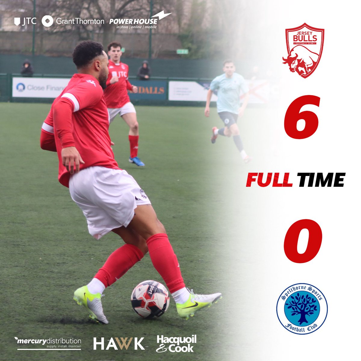 Huge win at home for the Bulls!

A big thank you to everyone who came down today and has supported us so far this season! See you again at home in January! 🏟️🇯🇪

⚽️⚽️ Campbell
⚽️ Lekimamati
⚽️ Kilshaw
⚽️ Watson
⚽️ Lester

#BackTheBulls