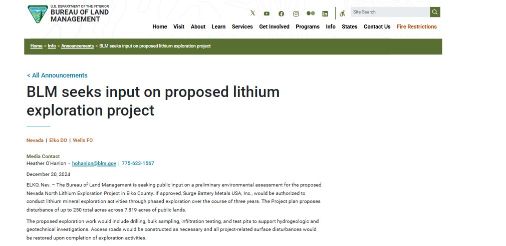 BLM seeks input on proposed lithium exploration project | Bureau of Land Management

blm.gov/announcement/b…