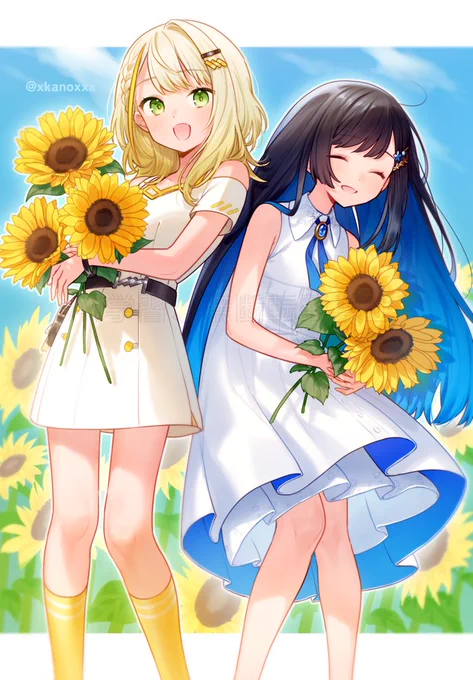 ひまわり畑のつのふた(skeb) 