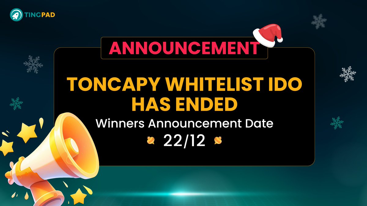 TingPadCrypto's tweet photo. 10 BIG CEXs, including Tier 2, will list TonCapy on 15/1/2025! π
π₯ TONCAPY'S WHITELIST IDO IS OVER!
Thanks to the Community & KOLs for their enthusiastic participation!
Get ready for the official IDO.
π’ Follow TingPad and TonCapy to not miss the news!
#TingPad #IDO https://t.co/PicjvP6MB7