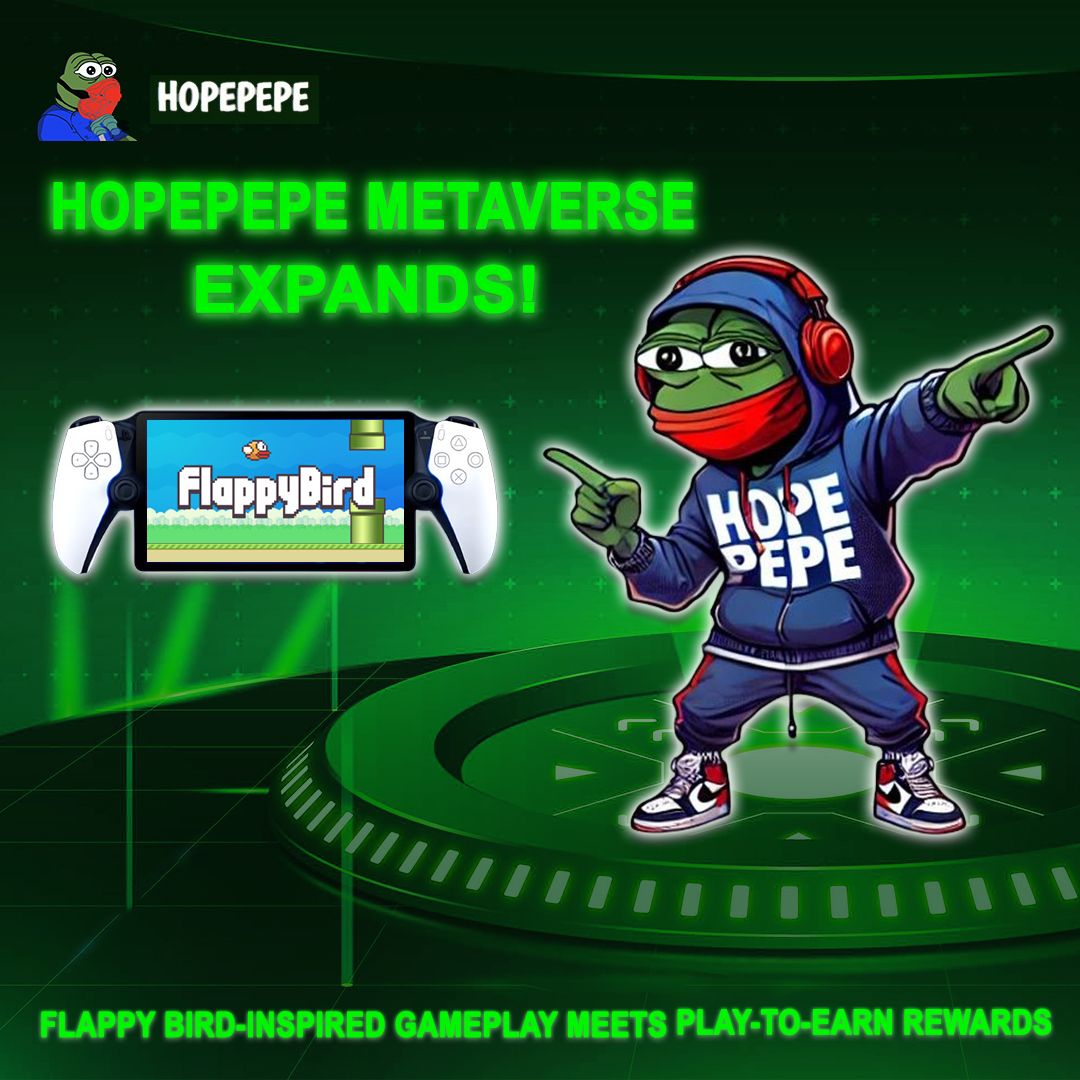 realhopepepe's tweet photo. ๐ฎ Weโre taking the Hopepepe Metaverse to the next level! Flappy Bird-inspired gameplay meets Play-to-Earn rewards. ๐ธ Earn $HP tokens as you play and compete in this exciting adventure. Launching soonโget ready!
#HopepepeGaming #MetaverseUpdate #CryptoRewards https://t.co/bGzRGc3sNy