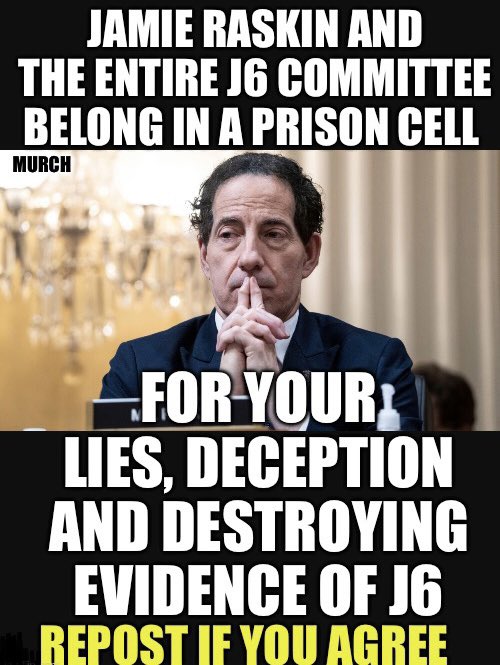 Jamie Raskin belongs in prison with all of his other J6 committee traitors.