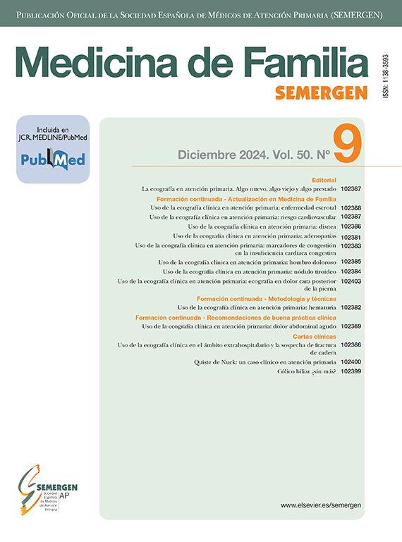 📙Revista Medicina de Familia SEMERGEN. Número de Diciembre 2024. 👉Estos son los artículos:
📋🔸Editorial. La ecografía en atención primaria. Algo nuevo, algo viejo y algo prestado. M. Rivera Teijido. Semergen. 2024;50:102367
📋🔸Uso de la ecografía clínica en atención primaria: