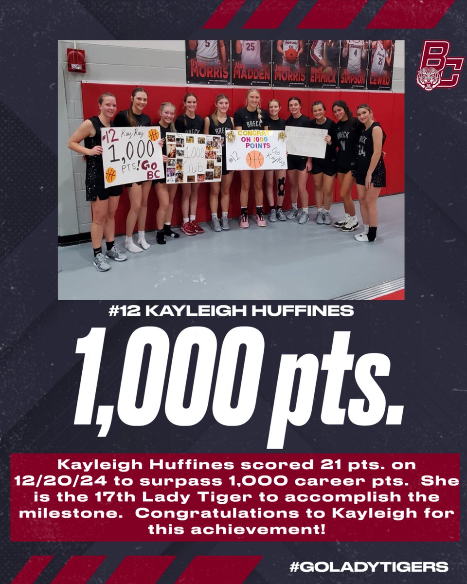Congratulations to Kayleigh Huffines on becoming the 17th Lady Tiger to score 1,000 career points!

#GOLADYTIGERS
