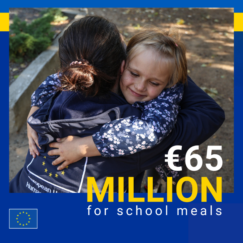 We are providing Ukraine with €65 million to fund school meals.

700,000 Ukrainian pupils will receive hot meals once a day with this support.

We help give Ukrainian children the care, safety, and hope they deserve, one meal at a time.
