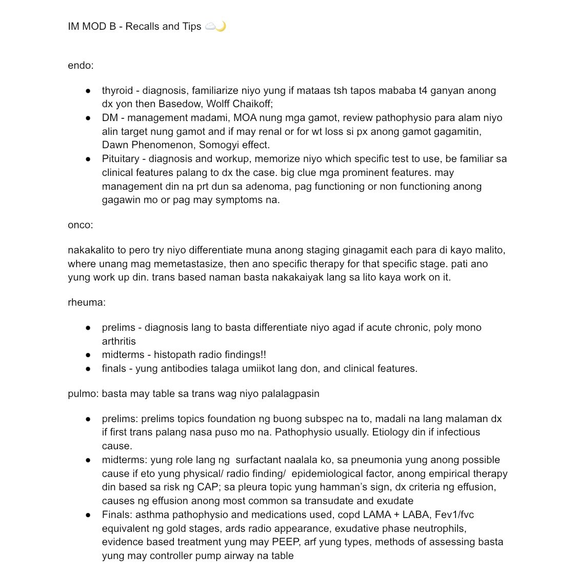 docsoluna's tweet image. Walang iwanan! Here are my kokonting recalls this semester for IM Mod B. Sana po makatulong for removals and next sem takers.