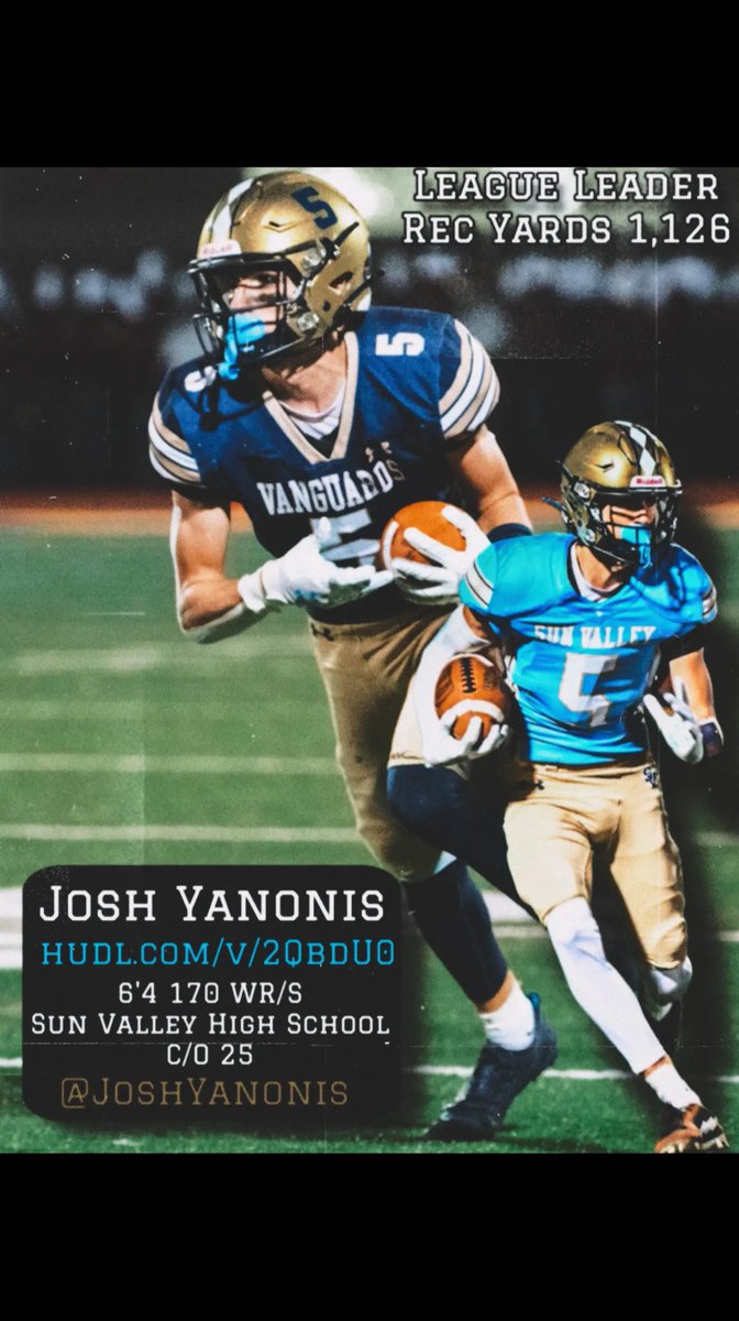 coachsteinmetz's tweet photo. * Ches-Mont League receiving leader with 1,126 yds
* Broke Delaware County record for receptions (84)
* 1st Team All Ches-Mont 
JOSH YANONIS C/O 25
6'4 170lb WR
Sun Valley HS.
@JoshYanonis 
3.6 GPA https://t.co/VLKWlaB8LG