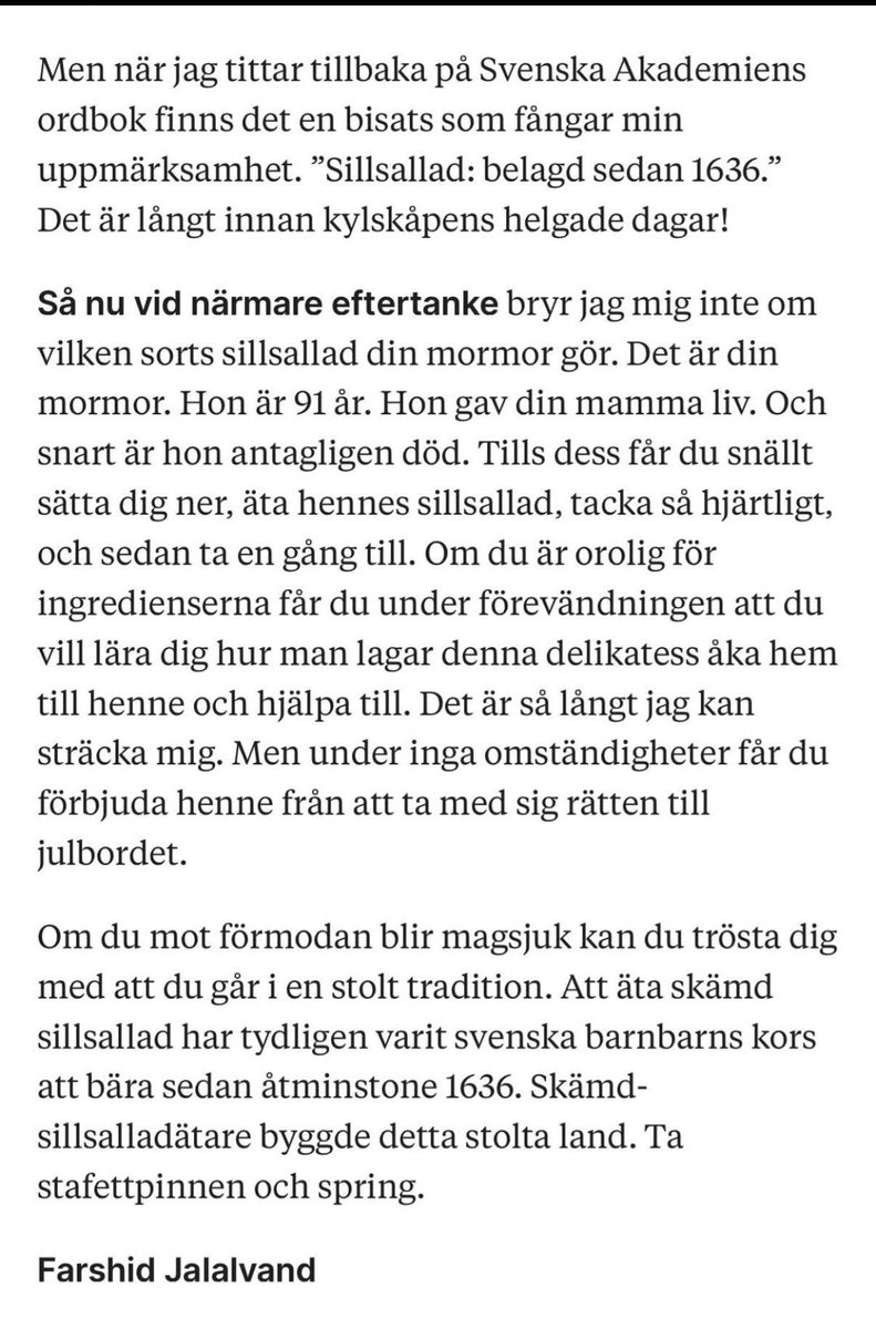 Magdalena Ribbing har fått en efterträdare och jag älskar svaret!! 

”Det är din mormor. Hon är 91 år. Hon gav din mamma liv. Och snart är hon antagligen död.”

sydsvenskan.se/2024-12-20/hur…