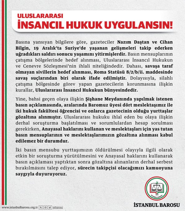 Image in tweet by İstanbul Barosu