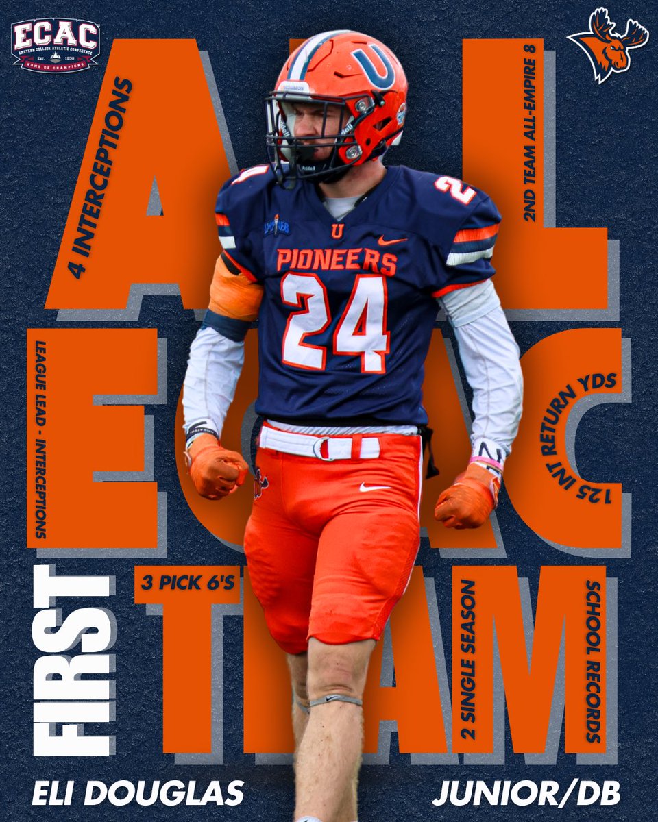 Douglas Island is now a top ECAC destination 🔒❌👏

Eli Douglas has been named First Team All-ECAC after an incredible season in which he set two program records and achieved Empire 8 Conference Honors! 

#FearTheMoose #GoPioneers #Empire8 #d3fb