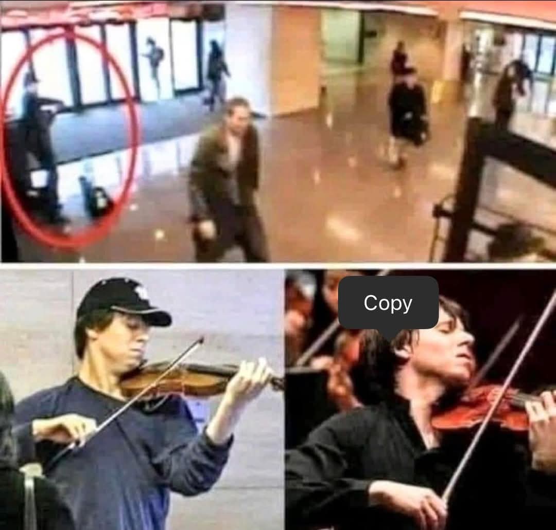 Bir skripkaçı Nyu-York metrosunda 45 dəqiqə ərzində ifa etdi. Bir ovuc adam dayandı, bir cütlük əl çaldı və skripkaçı 30 dollara yaxın pul toplaya bildi.

Bunu heç kim bilmirdi, amma skripkaçı dünyanın ən yaxşı musiqiçilərindən biri olan Coşua Bell idi... facebook.com/share/p/1MVuPH…