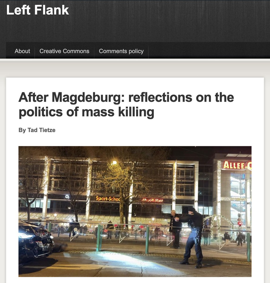 Dr_Tad's tweet image. READ THIS: My new post at @leftflankblog, "After Magdeburg: reflections on the politics of mass killing".
Link in next tweet.