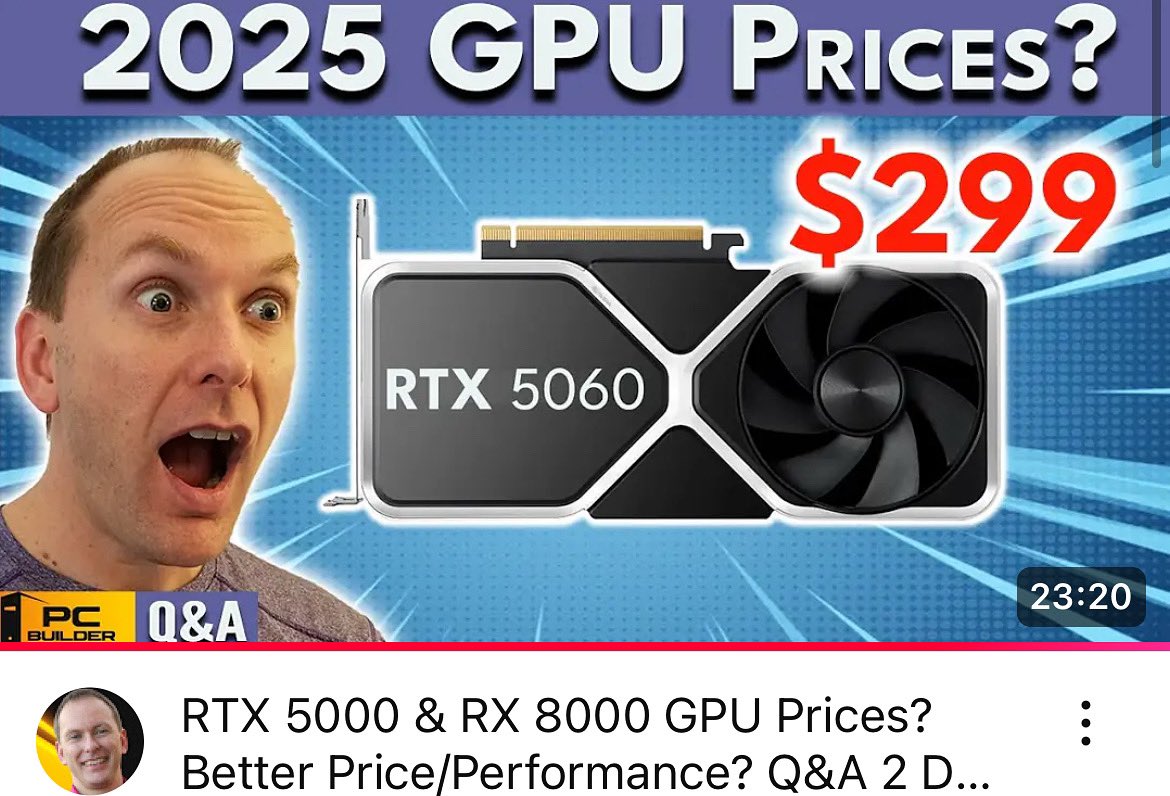 PCBuilderJason's tweet image. Q&amp;amp;A Part 2 is up! 🚨RTX 5000 &amp;amp; RX 8000 GPU Prices? Better Price/Performance? Q&amp;amp;A 2 December ... youtu.be/VaAj1CqLR0E?si… via @YouTube #pcbuild #pcbuilder #pcgaming