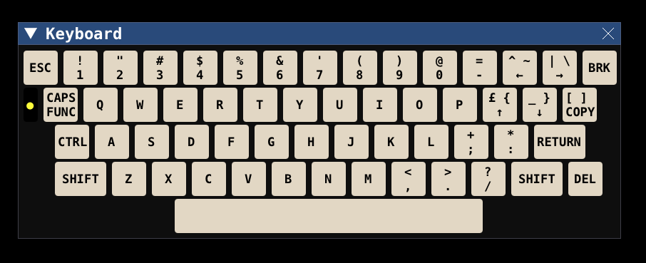 Electroniq WIP. Testing the virtual Acorn Electron keyboard, mainly for use with my online emulator when running on a smartphone/tablet. Could also be useful for mapping Electron keys to PC keys later on? It just struck me how beautiful the real keyboard looks (and sounds!) 🥹
