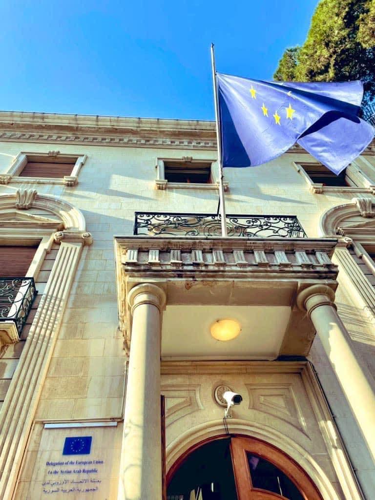EU flag raised in Damascus.