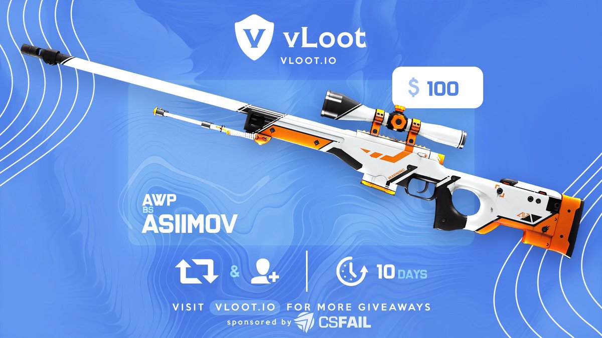 vloot_io's tweet image. CSGO / CS2 AWP Asiimov Giveaway ($100) 🎁

✅ Follow @csfail2020 &amp;amp; @vloot_io 
✅ Like, Retweet and Tag 1 friend

Winner drawn in 10 days, good luck 🥰