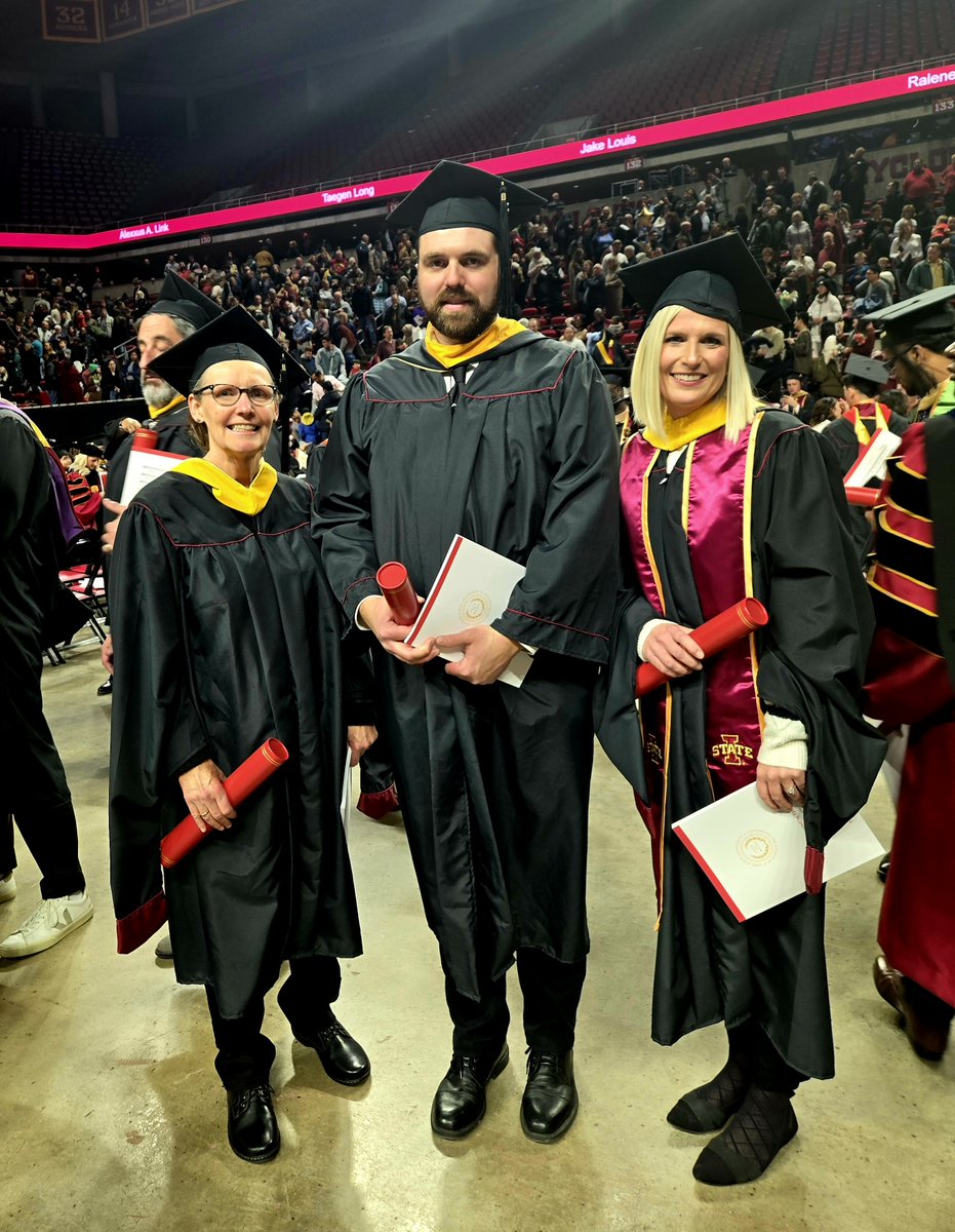 ISUSeedGrad's tweet photo. A final congratulations to all our fall 2024 graduates! Fun to see Aideen Hession, Michael Rose and Rachel Poutre at last night's commencement. So proud of you all! #SeedLeaders https://t.co/y52foMROER