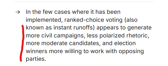 LFried76's tweet photo. Good article by the @BrookingsInst  on the effectiveness of Ranked Choice Voting.  

The two most revealing points to me are: (1) When implemented RCV delivers on the expected results. More civil politics, and elected officials with broader appeal [50%+1 votes]  (2) It is opposed by the party in power; whether Dems or Rep because they want to keep the current system because it benefits them.   Those in power want to keep power...

Those two points tell you all you need to know about the benefit of RCV!

Lessons learned:  RCV implementation has better odds when local community outreach takes the lead.  Not led but out of state money / organizations.  Voter education is important.  (shockers I know)

@RankTheVoteUSA @fairvote @BetterBallotNC @BetterBallotGa @betterballotsc @FairVoteVA @WakeGOV @MyNCSenate @NCGOP @raleighchamber @RaleighGov @raleigh_forward @DowntownRaleigh  @Fwd_Party @ForwardPartyNC @ForwardCarolina @CarolinaJournal 

The future of the instant runoff election reform https://t.co/liZKakXggm