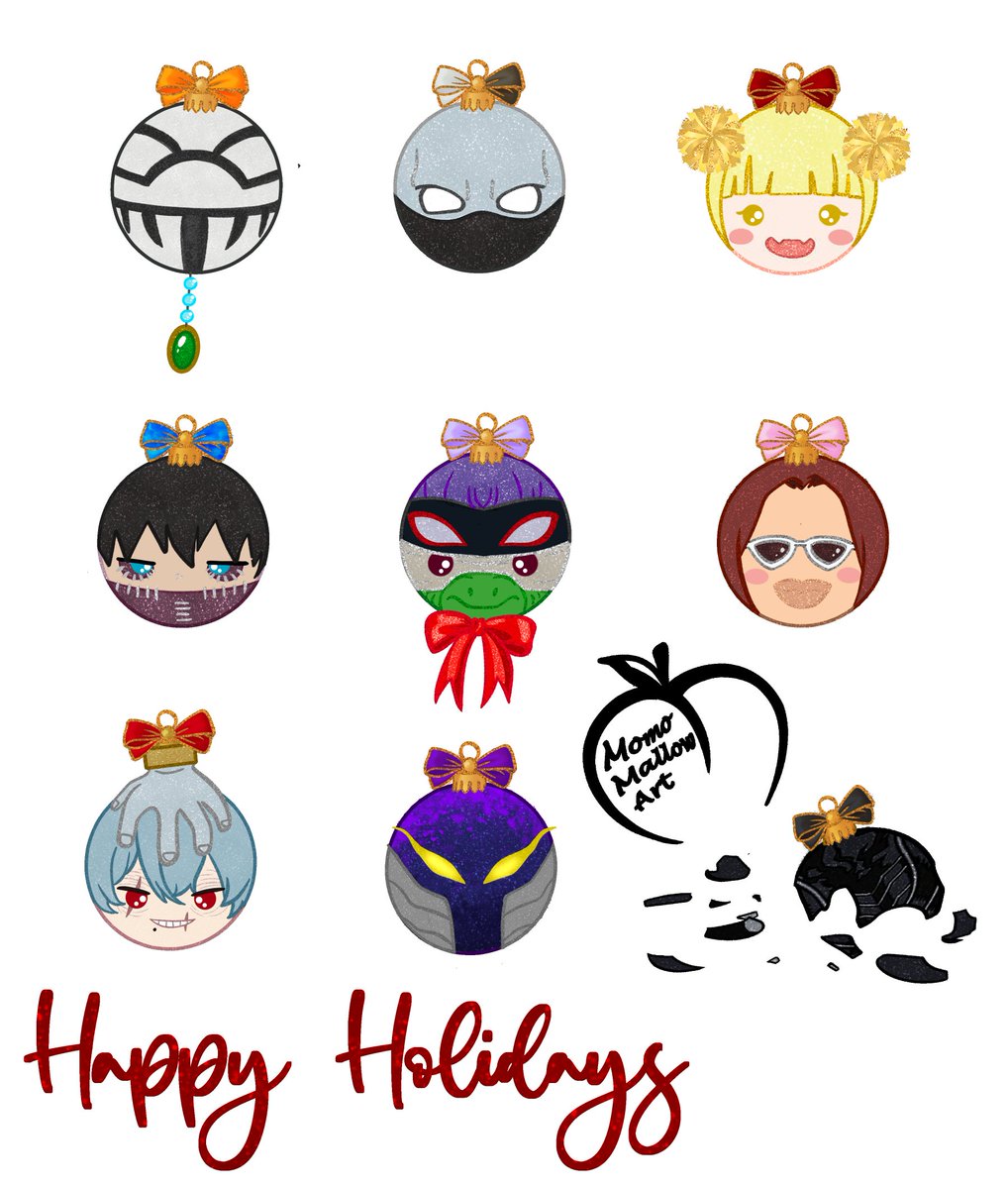 MomoMallowArt's tweet image. 🗣️FREE TO USE!!!

I made these ornaments for the Christmas art I'm working on, but I thought I'd share them for anyone else who wants the LoV on their Christmas tree this year ʕ⁠ ⁠ꈍ⁠ᴥ⁠ꈍ⁠ʔっ🎄✨

#MHA #BNHA #LeagueofVillains #Shigaraki #Kurogiri #Dabi #Toga #Spinner #AFO