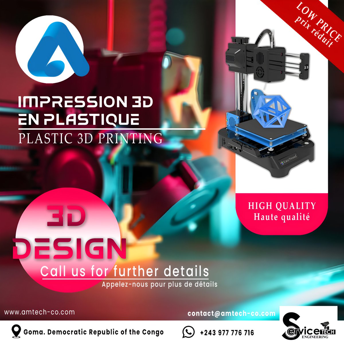 amtech_co_llc's tweet image. Amtech Technology offers high-quality 3D plastic printing and modeling design services, perfect for your custom projects. Contact us now to place your order!  

WhatsApp: +243 977 776 716

#3DPrinting #3DModeling #AmtechTechnology #Innovation3D #CustomProjects