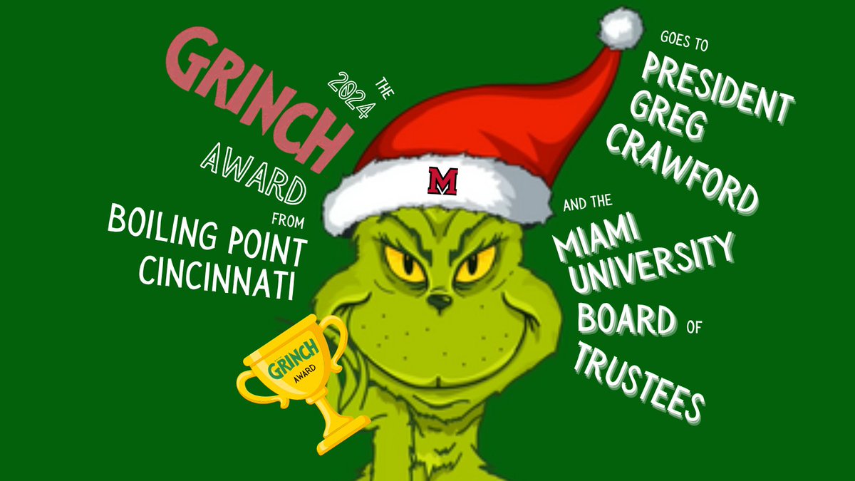 Faculty Alliance of Miami (@famiamioh) on Twitter photo Who won the ๐๏ธGRINCH AWARD๐๏ธ from the Boiling Point Cincy radio show @boilingpoint90? President Crawford & #miamiuniversity Board of Trustees, for delaying FAM's contract & fair raises! ๐
boilingpoint.buzzsprout.com @ohaaup @aftacademics <a href="/MichelleDunn513/">Michelle Dunn</a> <a href="/cincyteachers/">Cincinnati Federation of Teachers</a> Who won the ๐๏ธGRINCH AWARD๐๏ธ from the Boiling Point Cincy radio show @boilingpoint90? President Crawford & #miamiuniversity Board of Trustees, for delaying FAM's contract & fair raises! ๐
boilingpoint.buzzsprout.com @ohaaup @aftacademics <a href="/MichelleDunn513/">Michelle Dunn</a> <a href="/cincyteachers/">Cincinnati Federation of Teachers</a>