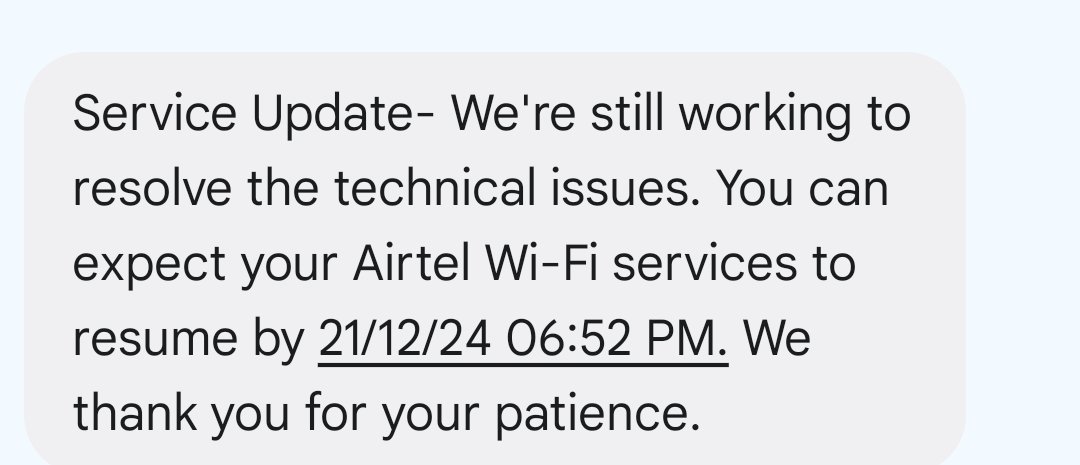 shd_tweets's tweet photo. @airtelindia It's not only me who is impacted, the whole area is suffering because of your poor service. From morning Airtel Broadband services are down. It's 10 PM now &amp; it's still not up. 
Airtel team has moved their targets multiple times, but unfortunately they never keep their promise. https://t.co/QtkmMB3TBj