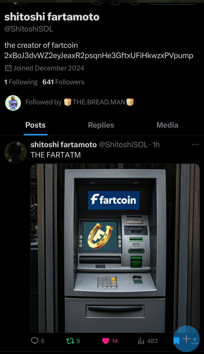 roguedad24's tweet photo. @SolanaPrincess $fartatm launched by @ShitoshiSOL 
#fartcoin dev 

The first #fartatm 💨💨💵💵

Ca

EJxNBmaVWK1951nj1emwzhqfXjtnzG1mXDD3aW6Gpump

https://t.co/shtjF3TtTz https://t.co/JgfT16lxTb