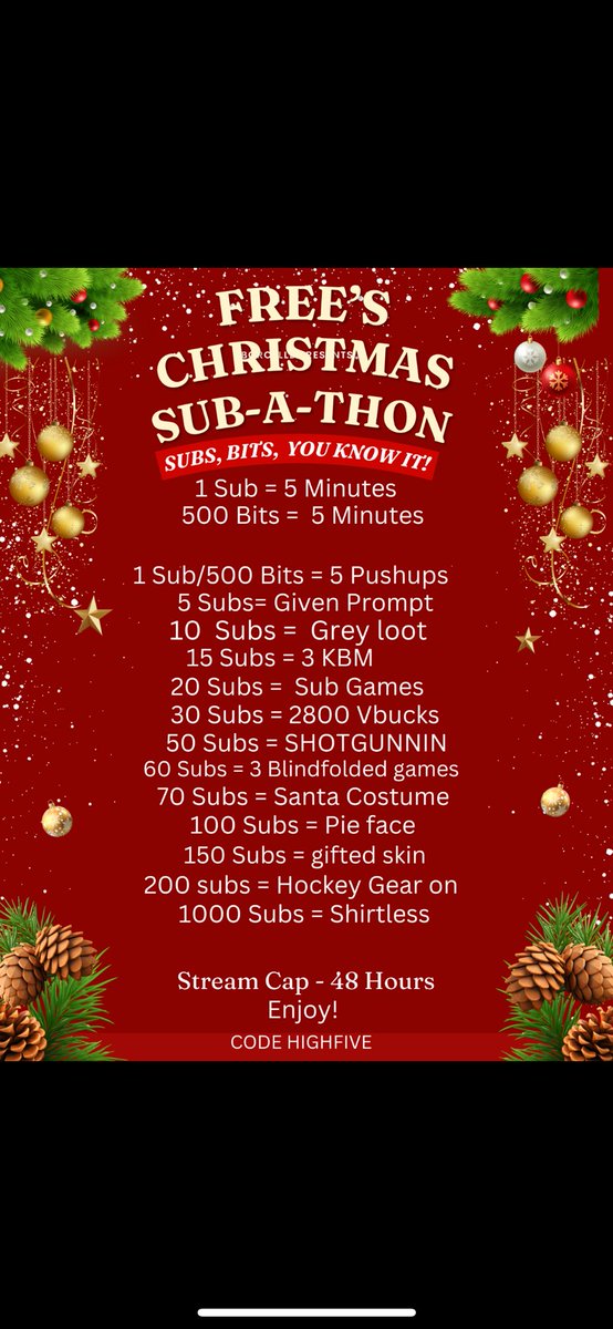 my first subathon, keep a brother tabbed. love yall 💜

twitch.tv/freehighfive