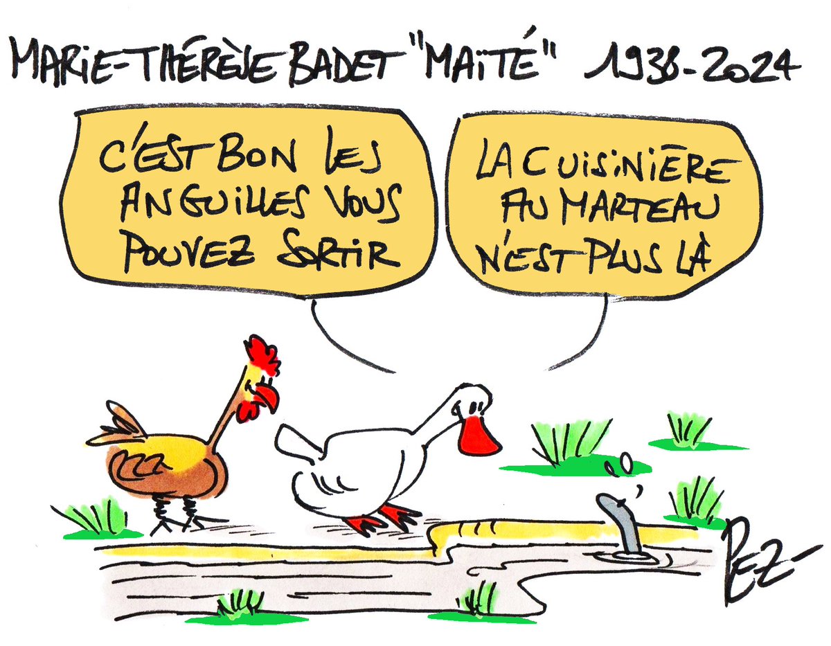 PEZdessinateur's tweet photo. #Maite #Maïté #cuisine #CuisineDesMousquetaires #mousquetaires #anguilles #France3 #cuisiniere #sudouest #DessinDePresse #dessin https://t.co/B4t8XiHx2N