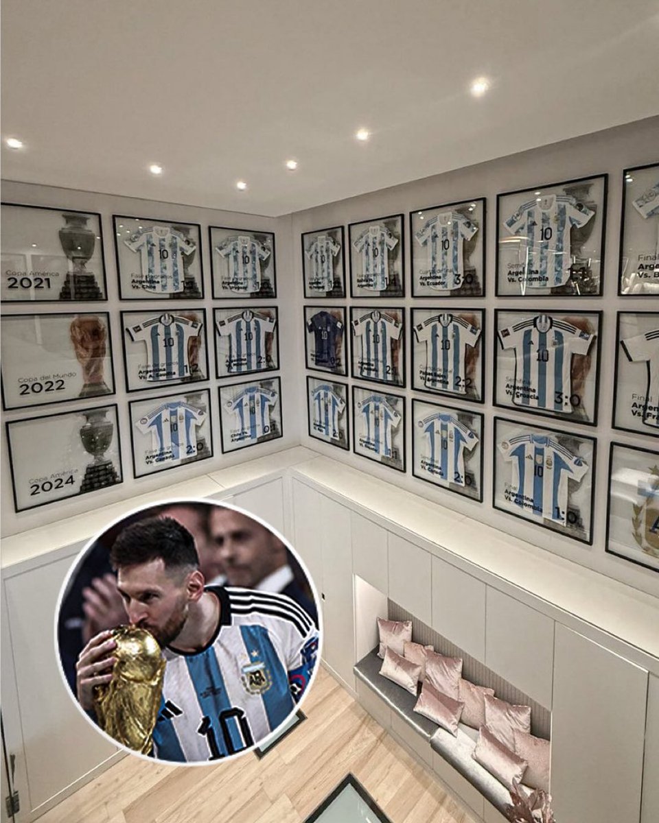 Messi has every shirt from his three title winning runs with Argentina hanging in his home