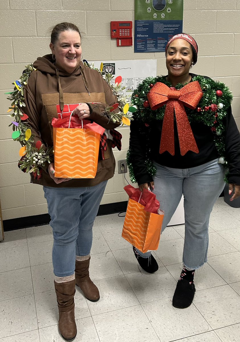 Ugly sweater day at <a href="/MRES_NCSS/">Middle Ridge Elementary School</a>! Congrats to our winners, Mrs. Fort and Ms. Hamilton <a href="/AmethystBrown4/">Amethyst Brown-Fort</a> <a href="/Patrici28411182/">Patricia Hamilton</a>  <a href="/MsRBattle/">Rhonda Battle</a>