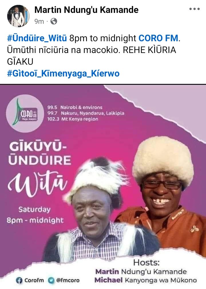 Ūndūire witū <a href="/fmcoro/">CORO FM</a>