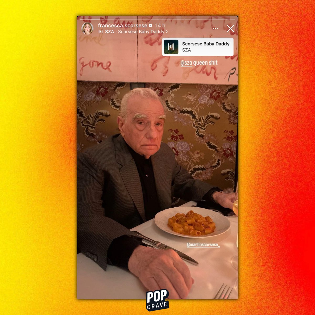 PopCrave's tweet photo. Francesca Scorsese shares photo of her father Martin Scorsese set to SZA’s new track “Scorsese Baby Daddy.” https://t.co/l7TTzzrFYb