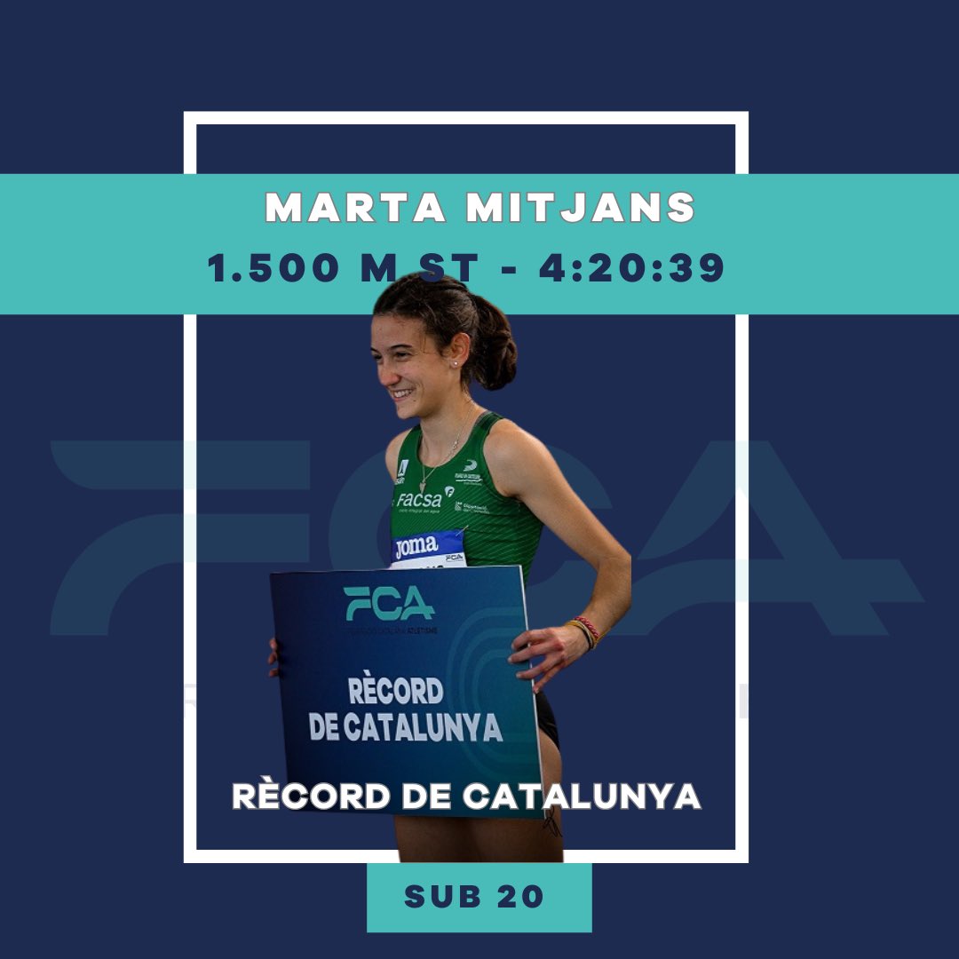 Atletisme_FCA's tweet photo. 😯 Ella tampoc se’n cansa de batre marques…

🔛 Nou RCAT sub 20 de la Marta Mitjans a PC 🏟️ a la prova dels 1.500 m ST!

🫡 4:20:39

El quart rècord que aconsegueix la maresmenca a la categoria! https://t.co/WqHKdOOe1T