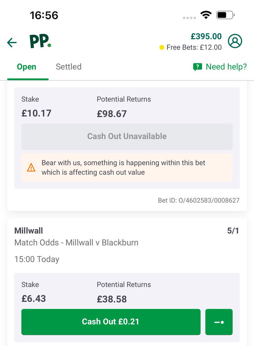 ashpie11's tweet photo. @AskPaddyPower Adding the time for this one to show the nonsense even though Millwall scored 5 mins ago https://t.co/sHIg0CURnz