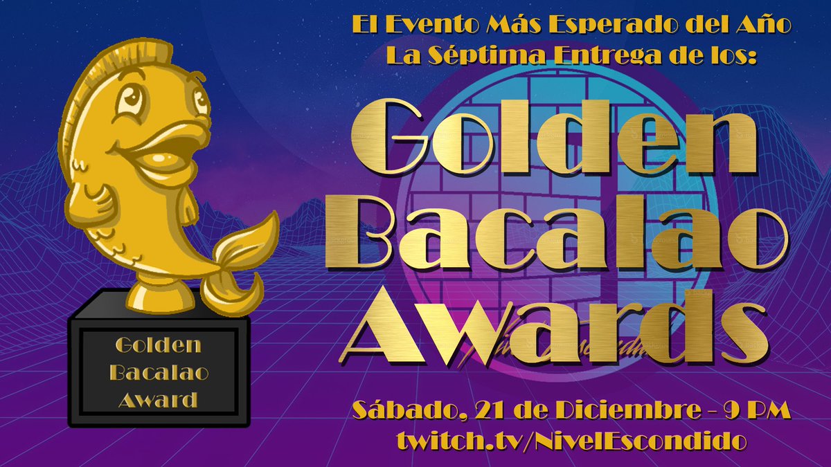 ¡TE ESPERAMOS ESTA NOCHE!
No te pierdas los #GoldenBacalaoAwards2024 donde se premia lo mejor del año según LAS VOTACIONES DE LA COMUNIDAD. 
•9pm hora de PR🇵🇷
•EN VIVO
•Solo por twitch.tv/NivelEscondido
El Hogar Oficial de La Horda Bacalá porque #TodosSomosBacalaos