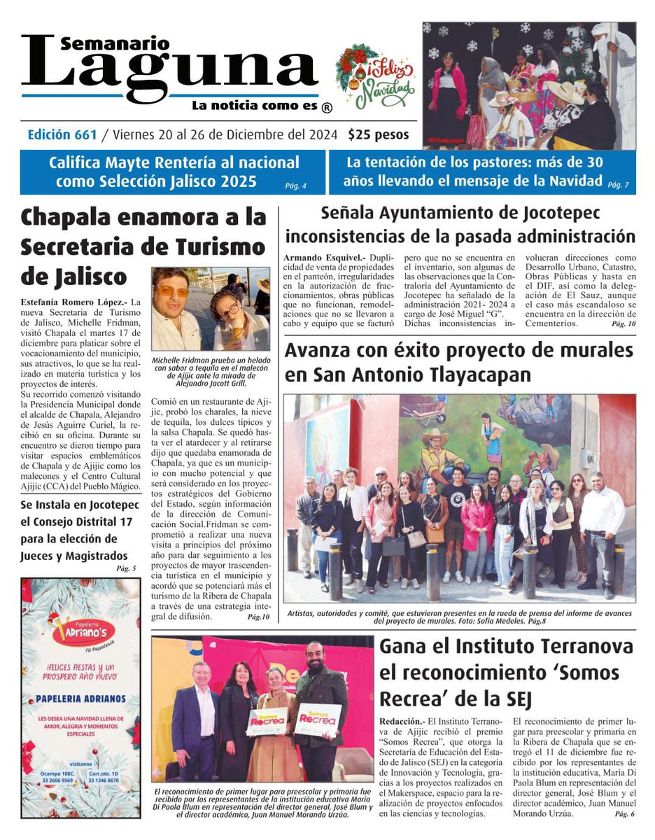 SemanarioLaguna's tweet photo. 🌐 #LagunaEdiciones | Porque no todo está en internet. 😉 Echa un vistazo a la portada de la #edición 661 de Semanario Laguna 🗞 Búscala en tu tienda favorita o con nuestros repartidores y entérate antes del acontecer de la #RiberadeChapala.
#Ajijic #Chapala #Jocotepec 📰 https://t.co/x78PdgR9p5