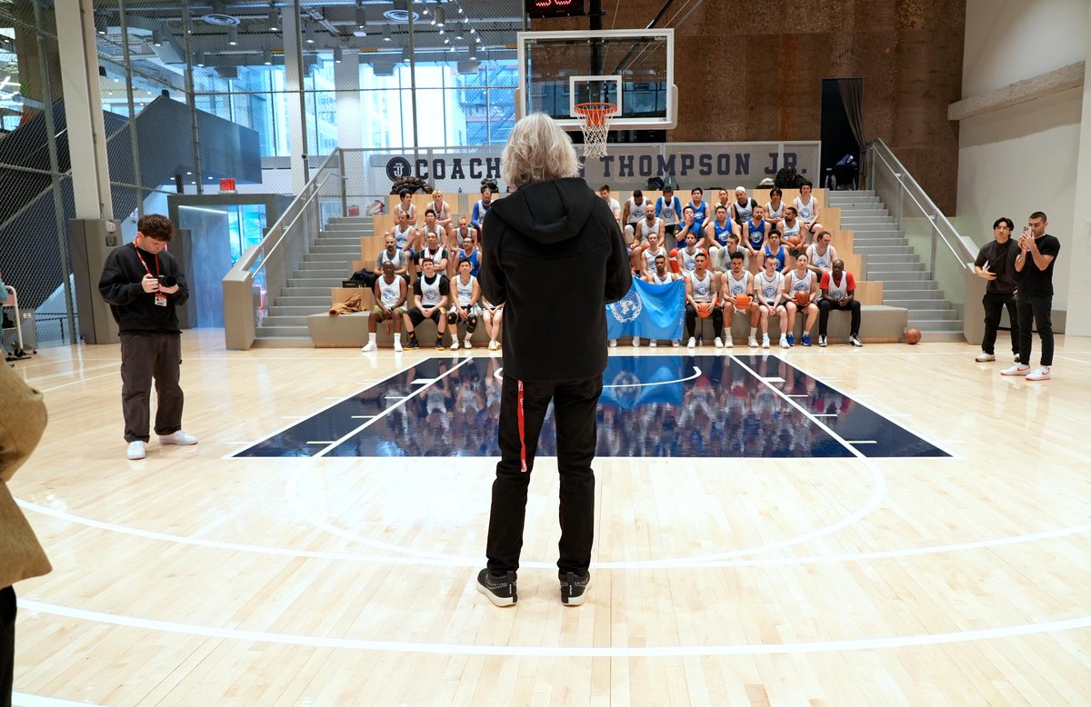 NYUSPS's tweet photo. Today is #WorldBasketballDay, and @nyutischsports professor David Hollander joined @UN diplomats from 25 different countries at the Nike NYC Headquarters to celebrate in the best way possible - a game of #basketball! 

#WeAreSPS
@nyuniversity 
@WNBA 
@NBA https://t.co/2oPW3FISbM