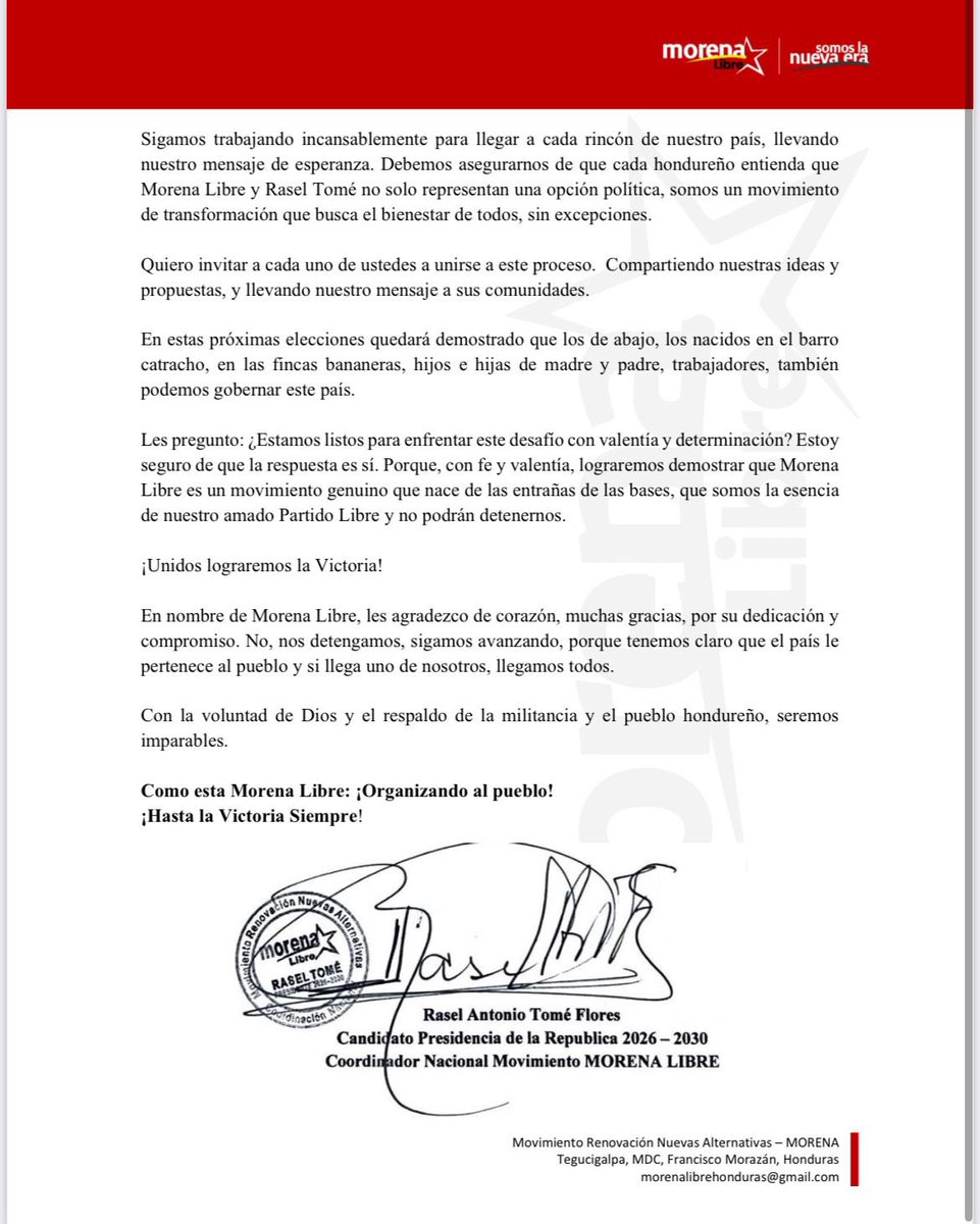 raseltome's tweet image. Parece que el horizonte de las próximas elecciones es de todo contra Rasel Tomé y Morena Libre.

Nosotros somos el pequeño David contra Goliat ,  tenemos nuestra FE en Dios  y en el pueblo hondureño.